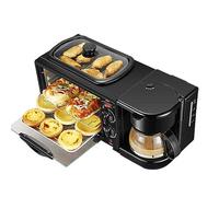 3-in-1 Stazione di Prima Colazione, Include Macchina per Il caffè, Piastra Antiaderente, e 4 fette tostapane Forno, Versatile Breakfast Maker per Appartamenti cucinino,Nero