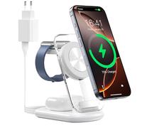 3 in 1 - Stazione di ricarica wireless per Mag-Safe, caricatore magnetico senza fili pieghevole e regolabile, supporto di ricarica da viaggio Mag-Safe con luce per iPhone 16/15/14, AirPods, Apple