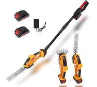 3 in 1 Tagliasiepi Telescopico a Batteria, Tagliasiepi Elettrico con 2 * 1,5Ah Batteries, Taglia Siepi da Giardino a Batteria Raggio d'Azione Fino a 1,6m, Lunghezza Lama 225 mm e 65 mm