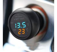 3 in 1 Termometro per Auto Voltmetro LED, Digitale Termometro Caricabatteria da Auto USB, Display da tensione 12V-24V, da temperatura e -10-80°C, Display Bicolore Rosso e verde