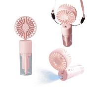 3 in 1 Ventilatore Portatile con Nebulizzatore Acqua e Cordino, 4 Velocità Ricaricabile, Collo Pieghevole 180° per Casa Ufficio, Resistenza 6-8 Ore (Rosa)