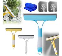 3 in 1 Window Cleaning Scraper,Mirror Squeegee with Sprayer,3 in 1 Window Cleaning Wiper, Double-sided Use, Can be Scraped or Brushed,Suitable for Bathroom,Floor, Kitchen (Blue)