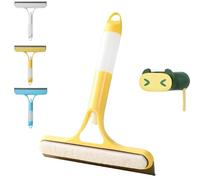 3 in 1 Window Cleaning Scraper with Spray, Scrubber & Squeegee - Streak-Free Cleaning on Shower Glass, Car Windshields, Windows, Tiles, Kitchens & Mirrors (Yellow)