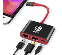 3 in 1Switch Dock per Nintendo switch, USB 3.0 Port, Adattatore HDMI 4K (nero + rosso)