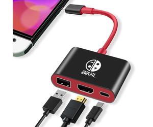3 in 1Switch Dock per Nintendo switch, USB 3.0 Port, Adattatore HDMI 4K (nero + rosso)