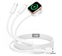 3 in 2 Caricatore Apple Watch, 2M Cavo AppleWatch Cavo Ricarica AppleWatch per Apple Watch Series 9/8/7/6/5/4/3/SE/Ultra, iPhone 16/15/14/13/12/11/X, Caricatore iWatch Magnetic Fast Charging Cable