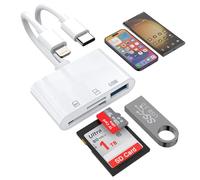 3 in 2 Lettore di Schede SD di Memoria per iPhone iPad, Connettore Lightning+USB C a SD TF Adapter, Micro SDXC, SDHC, Disco, Fotocamera, Mouse per iPhone15/iPad/MacBook/Samsung