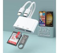 3 in 2 lettore di schede SD di memoria per iPhone iPad,connettore Lightning+USB C a SD TF USB Adapter Memory Micro SDXC,SDHC,schede SD,discoUSB,fotocamera,mouse per iPhone15/iPad/MacBook/Samsung