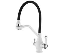 3 IN1 RUCETTO CUSCINE con UCCO di Acqua della, ARCILE COMPETTO A 360 ° tirano Verso Il Basso Il lavandino della Cucina in Ottone Solido e Mixer d'Acqua Calda con Doppia Maniglia, Grigio ()