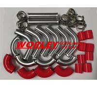 3" INCH 76mm Aluminum Universal Intercooler Turbo Piping pipe Kit +red hose kits