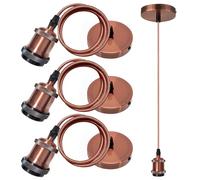 3 Lampadine E27 Con Anello a Vite, Portalampada Con Cavo, Vintage, Per Lampada a Sospensione, Attacco Con Corda da 1,5 m, Bronzo Rosso, Per Casa, Bar, Caffetteria