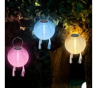 3 lanterne solari per esterni, resistenti alle intemperie, 25 cm, per esterni, da giardino, impermeabili, con 4 nappe, in nylon, per giardini, cortili, balconi, matrimoni
