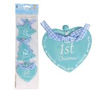 3 Legno Le Mie Prime Decorazioni Per Albero Di Natale Cuore Stella - Blu