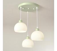 3 Light Fixture Green Nordic Pendant Lighting Kitchen Island Mid Century Milk Glass Hanging Lamp Ceiling Farmhouse Chandelier for Bedroom Dining Table Stairwell Staircase