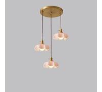 3 Lighting Vintage Milk Glass Flower Pendant Light Fixture Cluster Pink Floral Hanging Lamp Ceiling Gold French Country Chandelier for Kitchen Island Farmhouse Dining Room Table