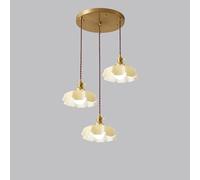 3 Lighting Vintage Milk Glass Flower Pendant Light Fixture Cluster Pink Floral Hanging Lamp Ceiling Gold French Country Chandelier for Kitchen Island Farmhouse Dining Room Table