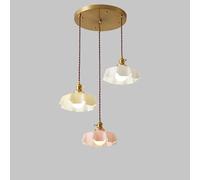 3 Lighting Vintage Milk Glass Flower Pendant Light Fixture Cluster Pink Floral Hanging Lamp Ceiling Gold French Country Chandelier for Kitchen Island Farmhouse Dining Room Table