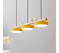 3-Lights LED Linear Pendant Light, E27 Dining Room Table Dimmable Long Strip Chandelier, Nordic Bird Decorate Wood Hanging Lamp for Kitchen Island Farmhouse Hallway(Y