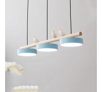 3-Lights LED Linear Pendant Light, E27 Dining Room Table Dimmable Long Strip Chandelier, Nordic Bird Decorate Wood Hanging Lamp for Kitchen Island Farmhouse Hallway(B