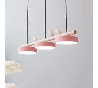 3-Lights LED Linear Pendant Light, E27 Dining Room Table Dimmable Long Strip Chandelier, Nordic Bird Decorate Wood Hanging Lamp for Kitchen Island Farmhouse Hallway(P