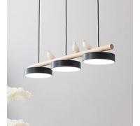 3-Lights LED Linear Pendant Light, E27 Dining Room Table Dimmable Long Strip Chandelier, Nordic Bird Decorate Wood Hanging Lamp for Kitchen Island Farmhouse Hallway(B