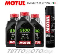3 litri Olio Motore MOTUL 5100 10W40 Sintetico 4 Tempi + grasso catena C2 STRADA