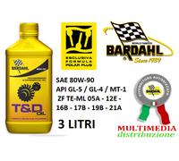 3 LITRI OLIO TRASMISSIONE E CAMBIO BARDAHL SINTETICO 80W90 API GL5 GL4 MT1