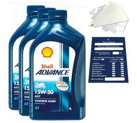 3 Litro Originale Shell Advance 4T Ax 7 15W50 Olio Motore Moto 600074503 Set