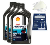 3 Litro Originale Shell Advance 4T Ultra 10W40 Olio Motore Moto Api Sn Jaso MA2