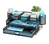 3 Livelli A4 Organizer Scrivania Ufficio Con Vassoio Di Carta Impilabile, Porta Documenti Ufficio Scrivania Rete Metallica Per Porta Documenti con Portapenne, Portadocumenti Con Vassoio Per Scuola