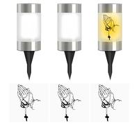 3 luci a LED a energia solare, 6 cm x 14 cm, impermeabile, per esterni, con sensore di luce, candele a LED con picchetto, per preghiera di sacrificio (bianco)