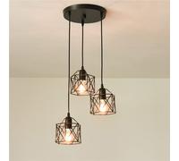 3 LUCI LAMPADARIO A SOSPENSIONE INDUSTRIALE E27 NERO GEOMETRICO A SEMI-INCASSO