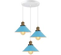 3 Luci Lampadario a sospensione Moderno, Lampada da soffitto industriale Plafoniera da Soffitto Vintage Metallo Lampadario E27 Ø22cm Giallo per Sala Cucina Camera da Letto (Blu-con base di 30cm)