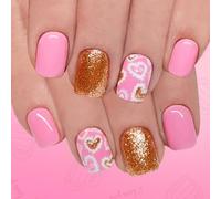 3. Lucido oro glitterato ovale francese design 24 pezzi con cuori di cristallo ABS unghie finte partito set cuore bianco dorato unghie artificiali