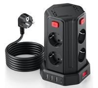 3 M Ciabatta Elettrica Multipresa, con 8 Prese e 3 USB 1 USB C, protezione Sovratensione con interruttori indipendenti, Negro F (Schuko)