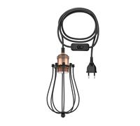 ledscom.de Cavo tessile da 3 m RETRA, vintage, spina, interruttore, bronzo, paralume a gabbia, nero