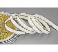 3 M x 9 Mm Nastro di Velluto 607 G Bianco Oro Con Bordo Dorato - Elegante Confezione Regalo, Decorazione Natale, Cucito