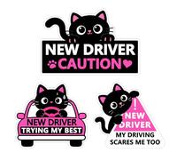 3 magneti per auto con gatto nero per neopatentati, riutilizzabili e di lunga durata, divertente magnete per auto per neopatentati con la scritta "Si prega di essere pazienti"