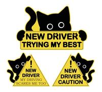 3 magneti per auto nuova con gatto nero, divertenti magneti per auto per neopatentati. Siate pazienti. Segnali di avvertimento di sicurezza per studenti alla guida. Dimensioni moderate e lunga durata