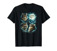 3 Maine Coon Moon Howling Cat Head Divertente Design Grafico Maglietta