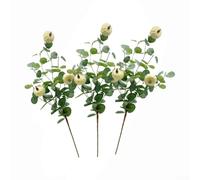 3 mazzi di fiori artificiali con fiori di cotone e zucche bianche, progettati per la decorazione della casa e le occasioni festive, materiale plastico (A09864)