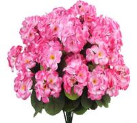 3 mazzi di gerani artificiali, 14 fiori di seta per tutto l'anno, decorazione per la casa e il giardino, aspetto realistico (rosa)
