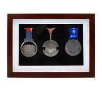 3 medaglie vetrina, medaglie, medaglie, medaglie, cornice 3D per corridori, maratona, calcio, ginnastica e tutti gli sport, medaglie militari spille premio badge (marrone noce, A4)