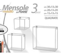 Gicos Set 3 mensole da Parete bacheca in Metallo Colore Bianco quadrate Shabby Chic IRO-775390