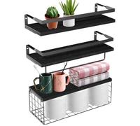 3 mensole galleggianti da bagno in legno con portasciugamani e griglia, eleganti decorazioni da parete per cucina, camera da letto, soggiorno e ufficio soluzioni di archiviazione