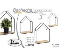 3 MENSOLE PARETE BACHECA CASA MENSOLA LEGNO SOSPESA METALLO NERO 62-52-42cm