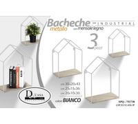 3 MENSOLE PARETE CASA MENSOLA LEGNO BACHECA SOSPESA METALLO BIANCO 43-36-30 cm