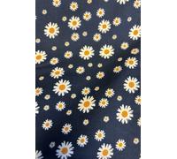 3 Metri Blu Navy Con Fiori Di Margherita Stampati In Cotone 100% Needlecord.