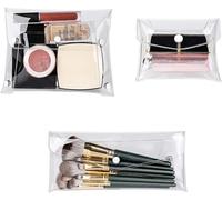 3 mini trousse in PVC trasparente per cosmetici, organizer per cosmetici, con chiusura a scatto, per vacanze, viaggi, accessori per strumenti per organizzare il bagno, borse da toilette, Trasparente