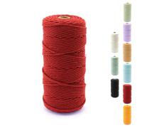 3 mm, 100 m, filo di cotone, filato macramè, corda di cotone naturale, corda di cotone a 4 strati, filo decorativo, perfetto per fai da te, artigianato, giardinaggio (rosso)